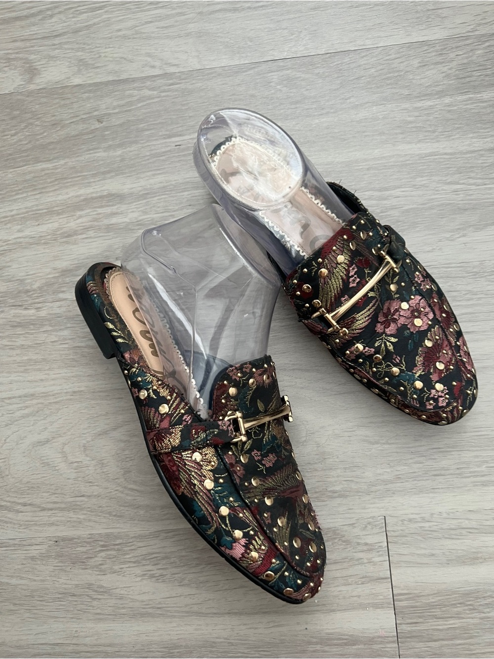 Sam Edelman Marilyn Floral Brocade Mule Loafers Size 8 Gold Studded Buckle